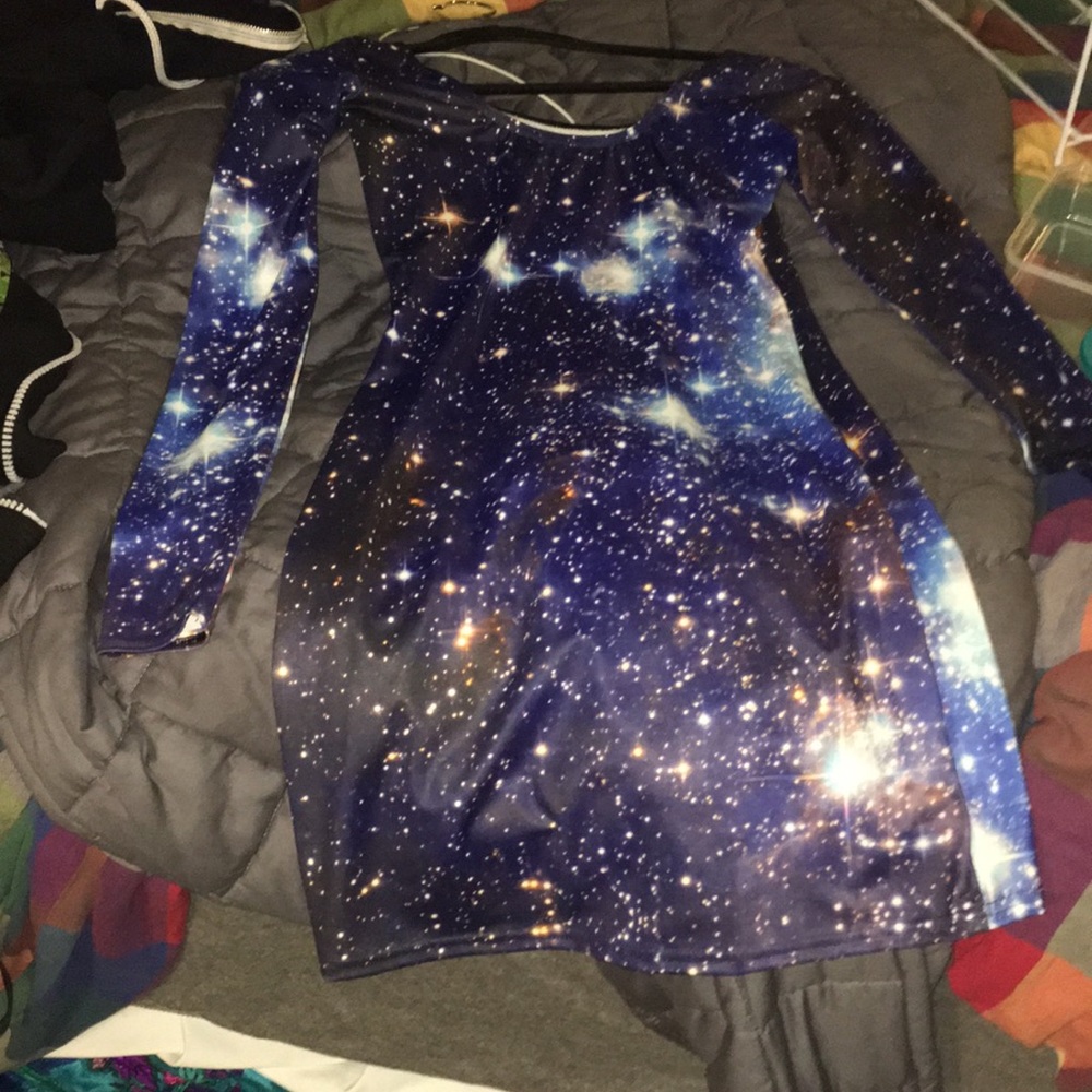 Galaxy blue long sleeve Blackmilk bodycon dress - Picture 6 of 7